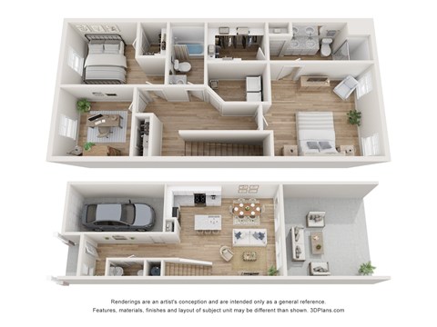 Floor plan for 3 beds, 2.5 baths, 1500 sqft